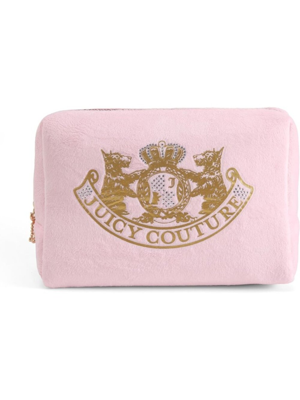 Pink Velour Makeup Bag & Cosmetics Organizer with Gold Accents - Stylish
